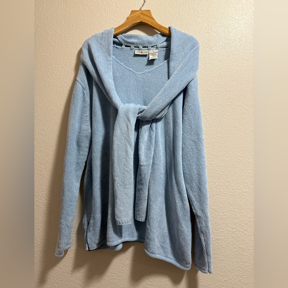 White Stag Woman - Baby Blue Women's Sweater with Button on Scarf - Size 22W/24W